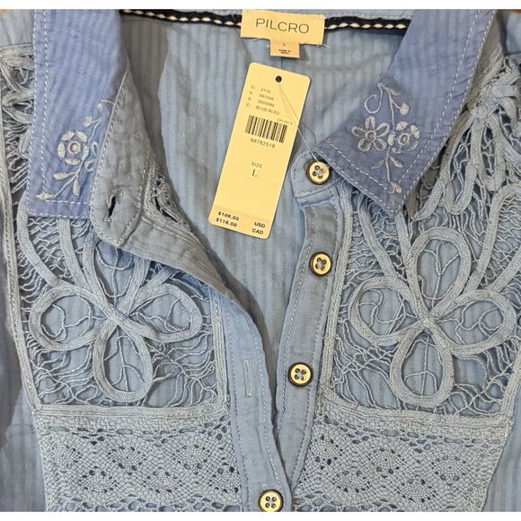 NWT Size L - Anthropologie 100% Cotton Lace Swing Blouse Blue (NWT USD 108) - Picture 15 of 15